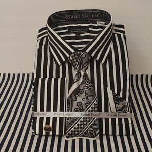 MEN'S AVANTI UOMO BLACK & WHITE BOLD STRIPE DRESS SHIRT COMBO.